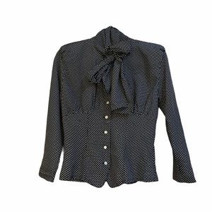 Vintage Flapper Polka Dot Button Down Tie Blouse